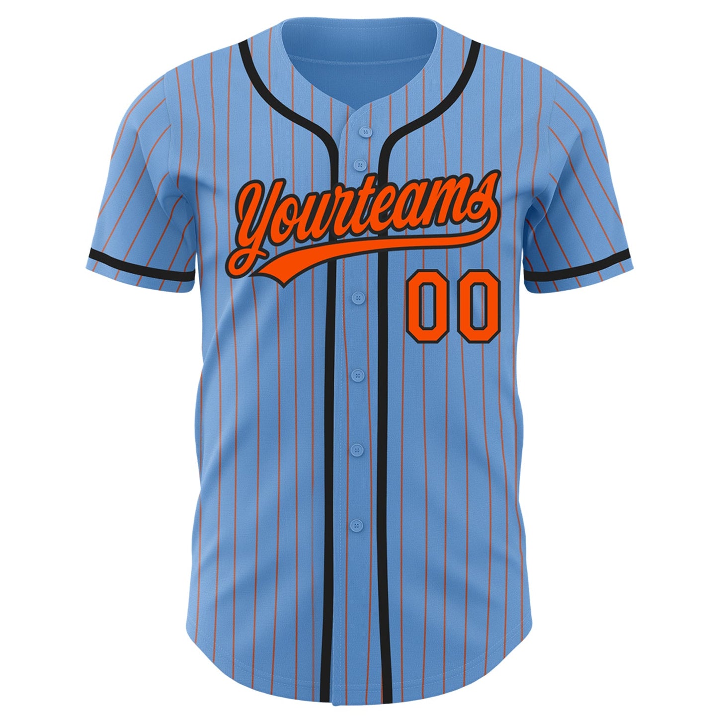 Custom Light Blue Orange Pinstripe Black Authentic Baseball Jersey view 2