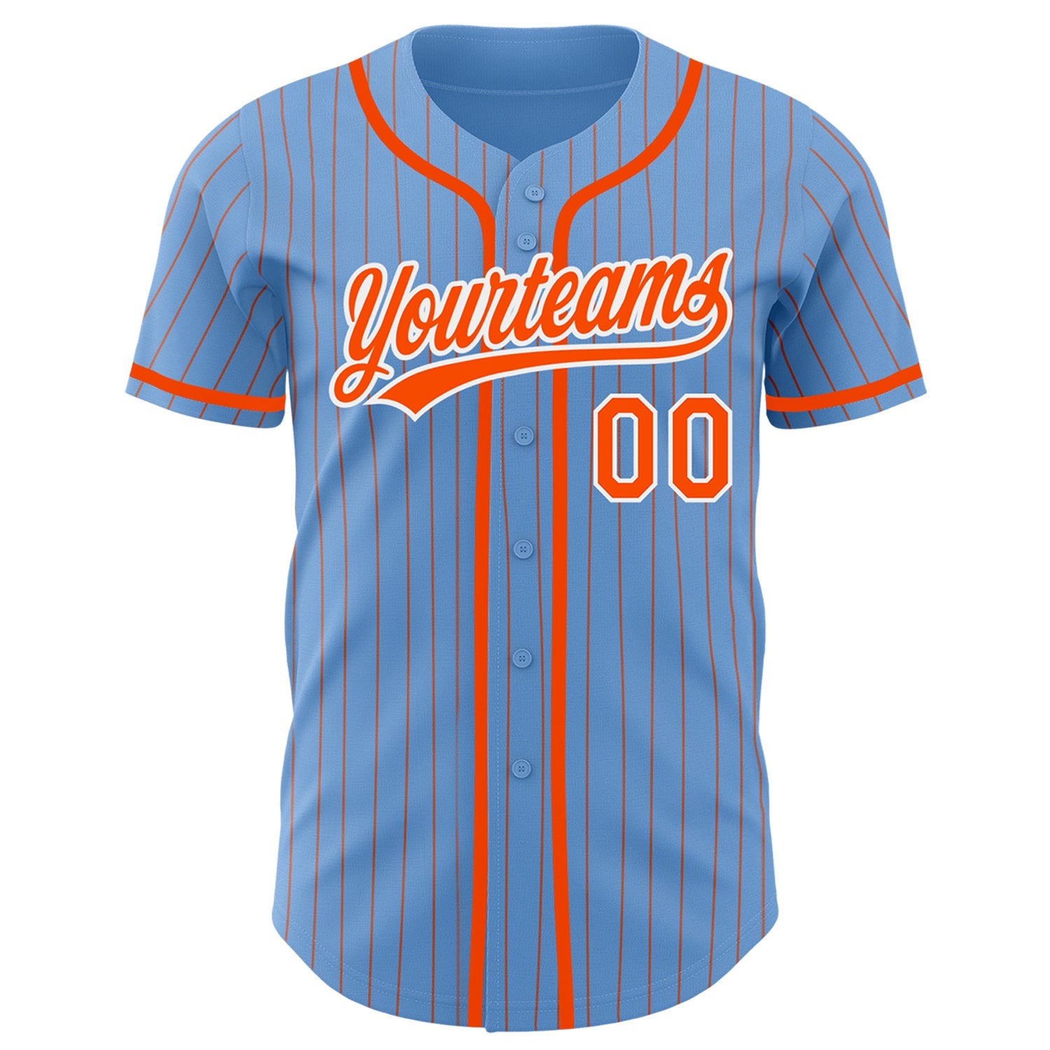 Custom Light Blue Orange Pinstripe White Authentic Baseball Jersey view 2
