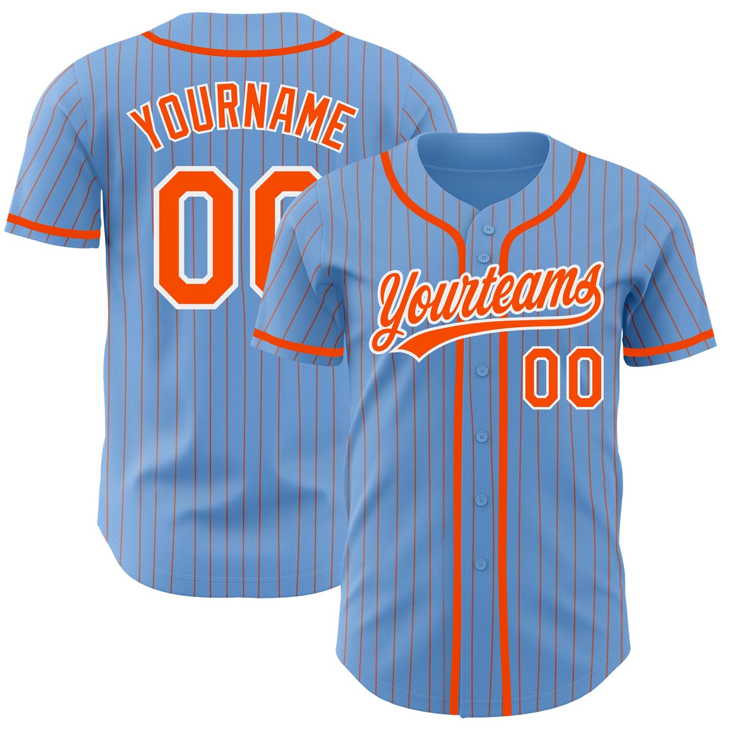 Custom Light Blue Orange Pinstripe White Authentic Baseball Jersey - Main View