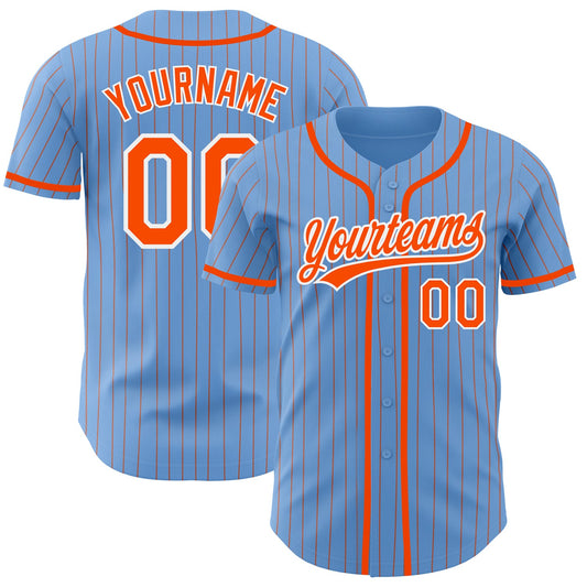 Custom Light Blue Orange Pinstripe White Authentic Baseball Jersey - Main View