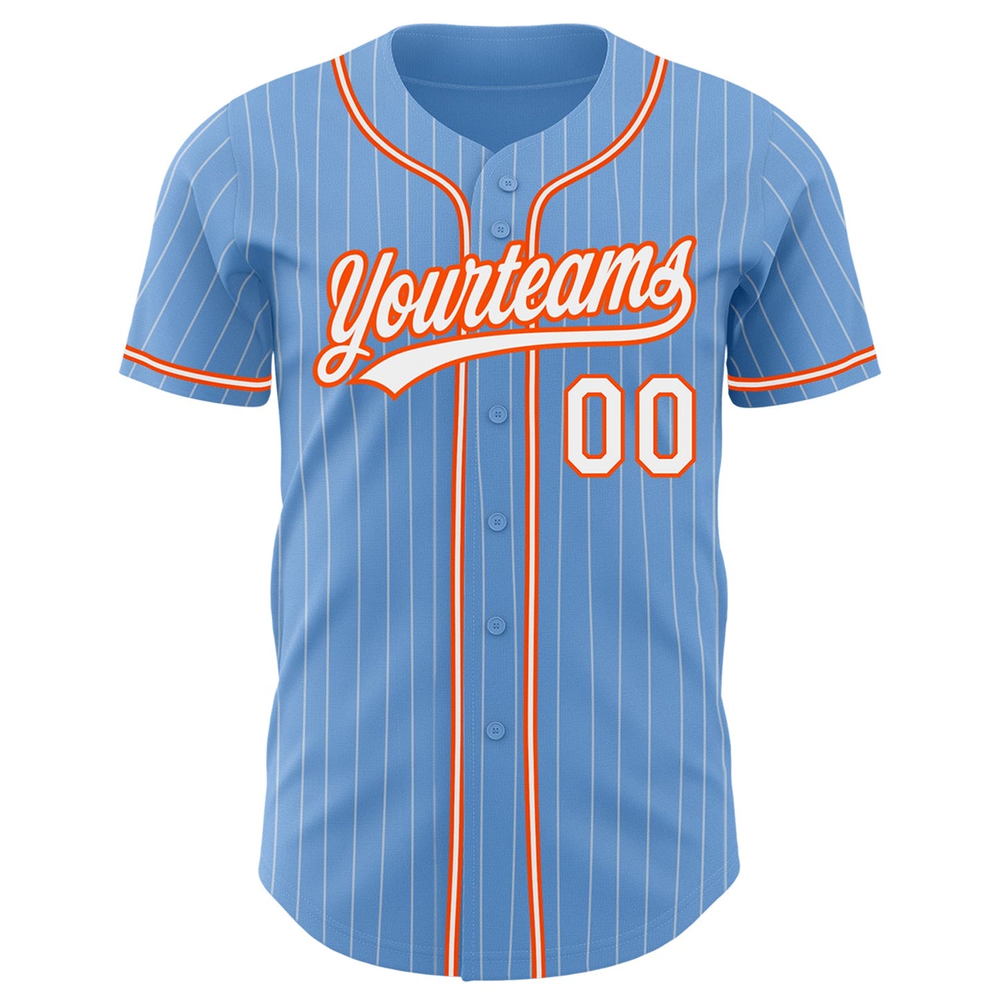 Custom Light Blue White Pinstripe Orange Authentic Baseball Jersey view 2