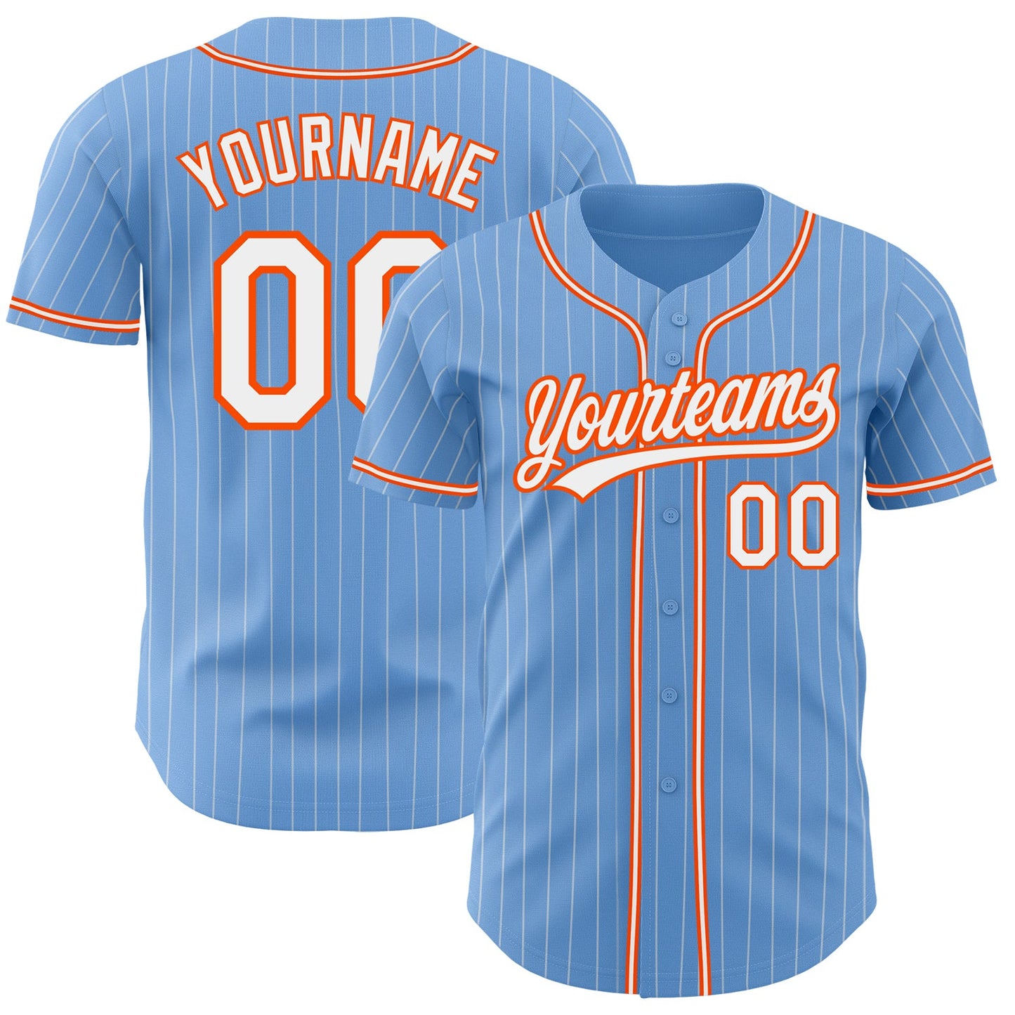 Custom Light Blue White Pinstripe Orange Authentic Baseball Jersey - Main View