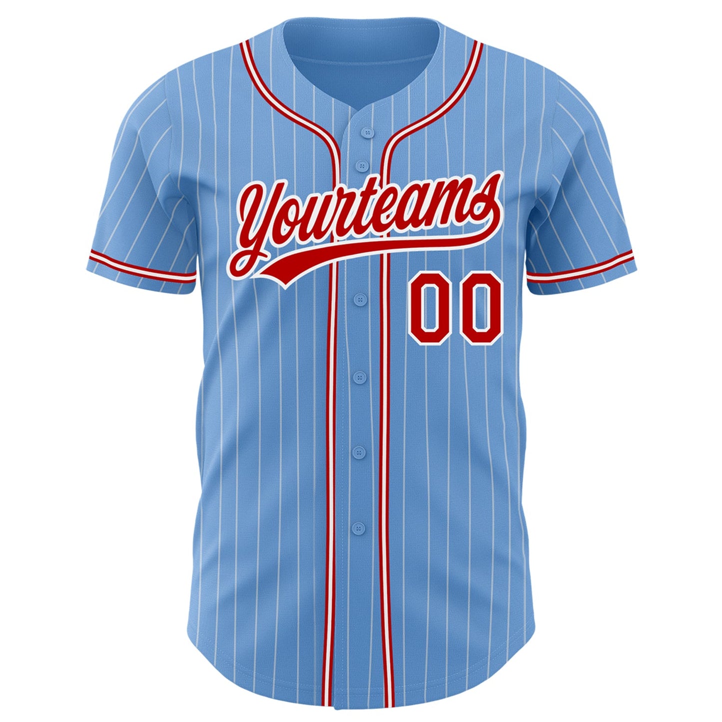 Custom Light Blue White Pinstripe Red Authentic Baseball Jersey view 2