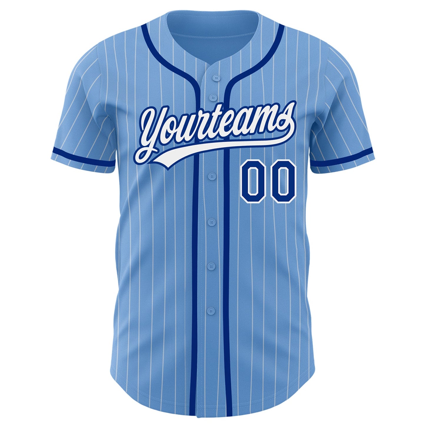 Custom Light Blue White Pinstripe Royal Authentic Baseball Jersey view 2