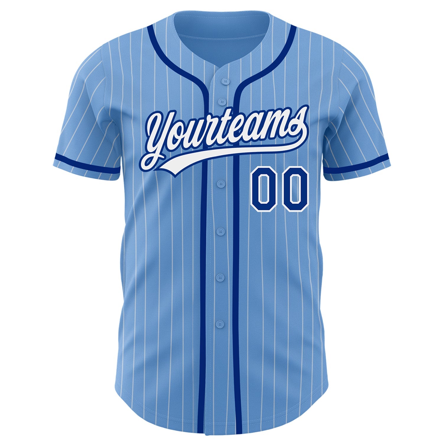 Custom Light Blue White Pinstripe Royal Authentic Baseball Jersey view 2