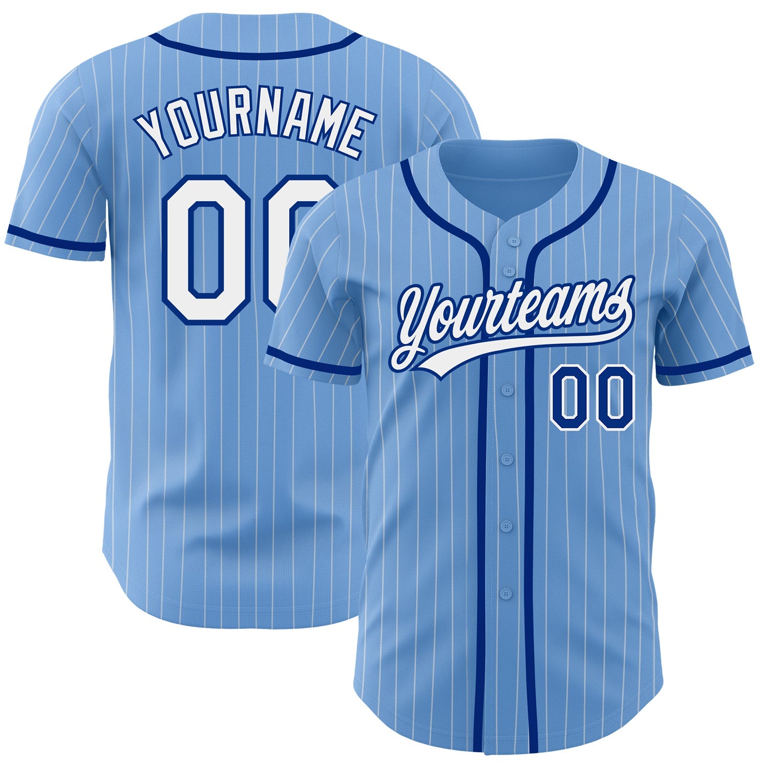 Custom Light Blue White Pinstripe Royal Authentic Baseball Jersey - Main View
