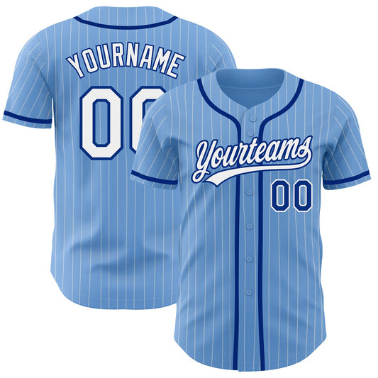 Custom Light Blue White Pinstripe Royal Authentic Baseball Jersey - Main View