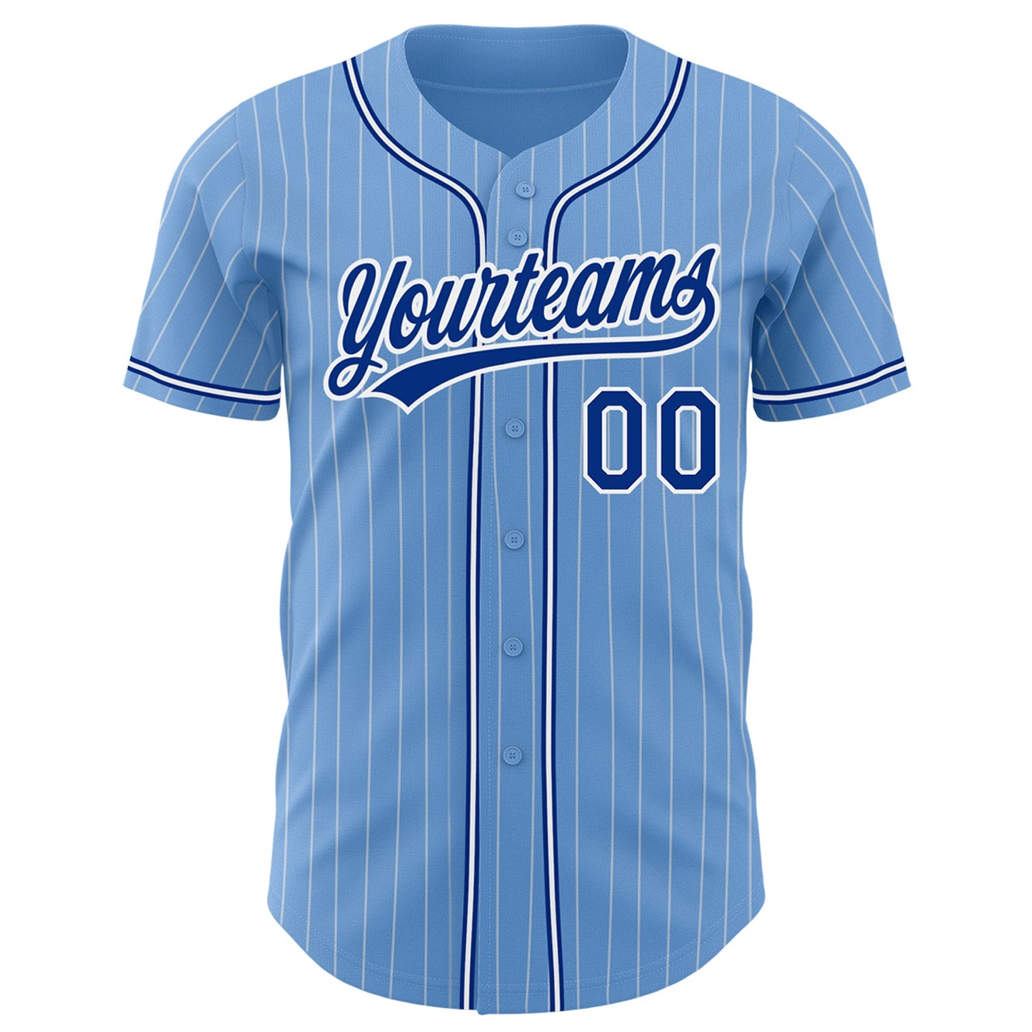 Custom Light Blue White Pinstripe Royal Authentic Baseball Jersey view 2