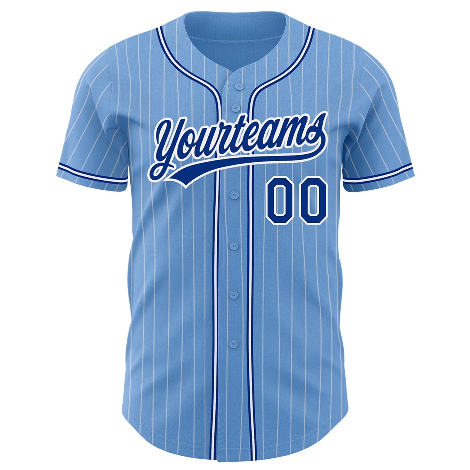 Custom Light Blue White Pinstripe Royal Authentic Baseball Jersey view 2