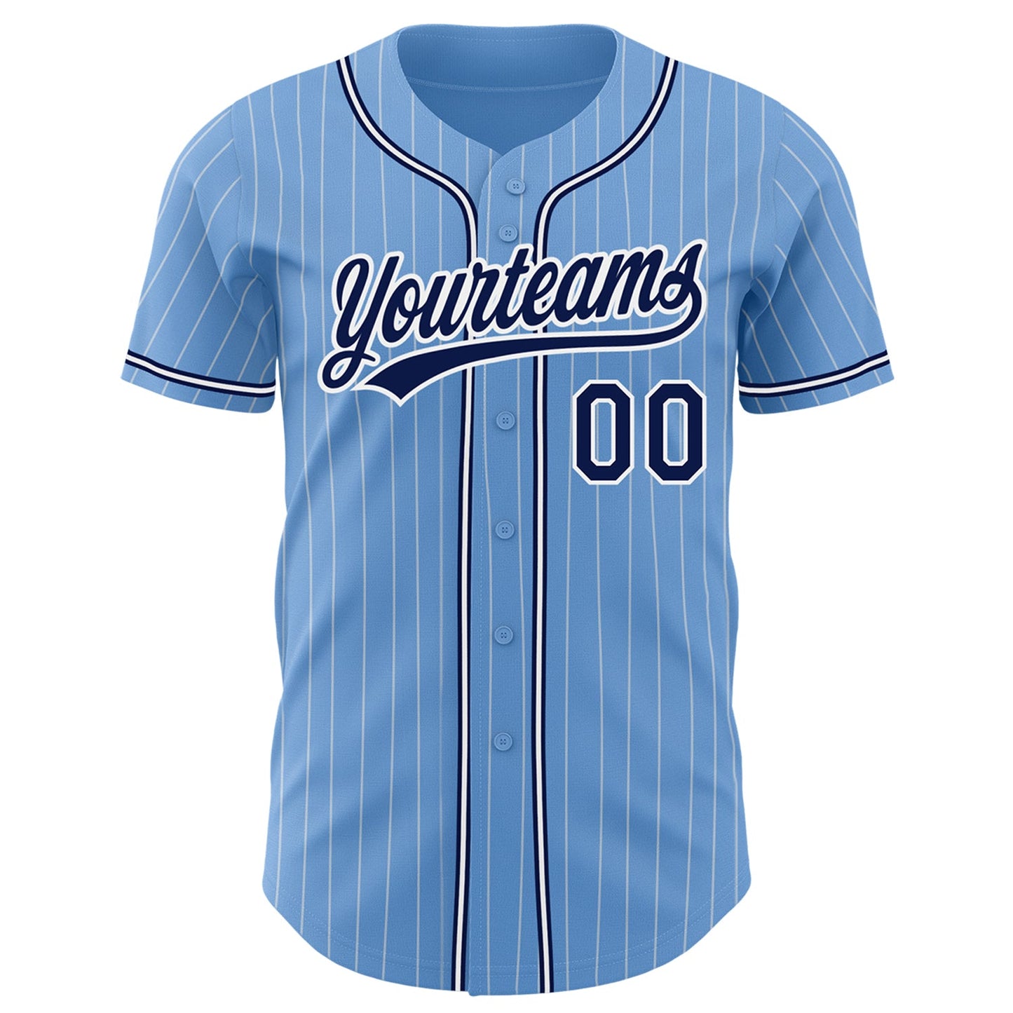 Custom Light Blue White Pinstripe Navy Authentic Baseball Jersey view 2