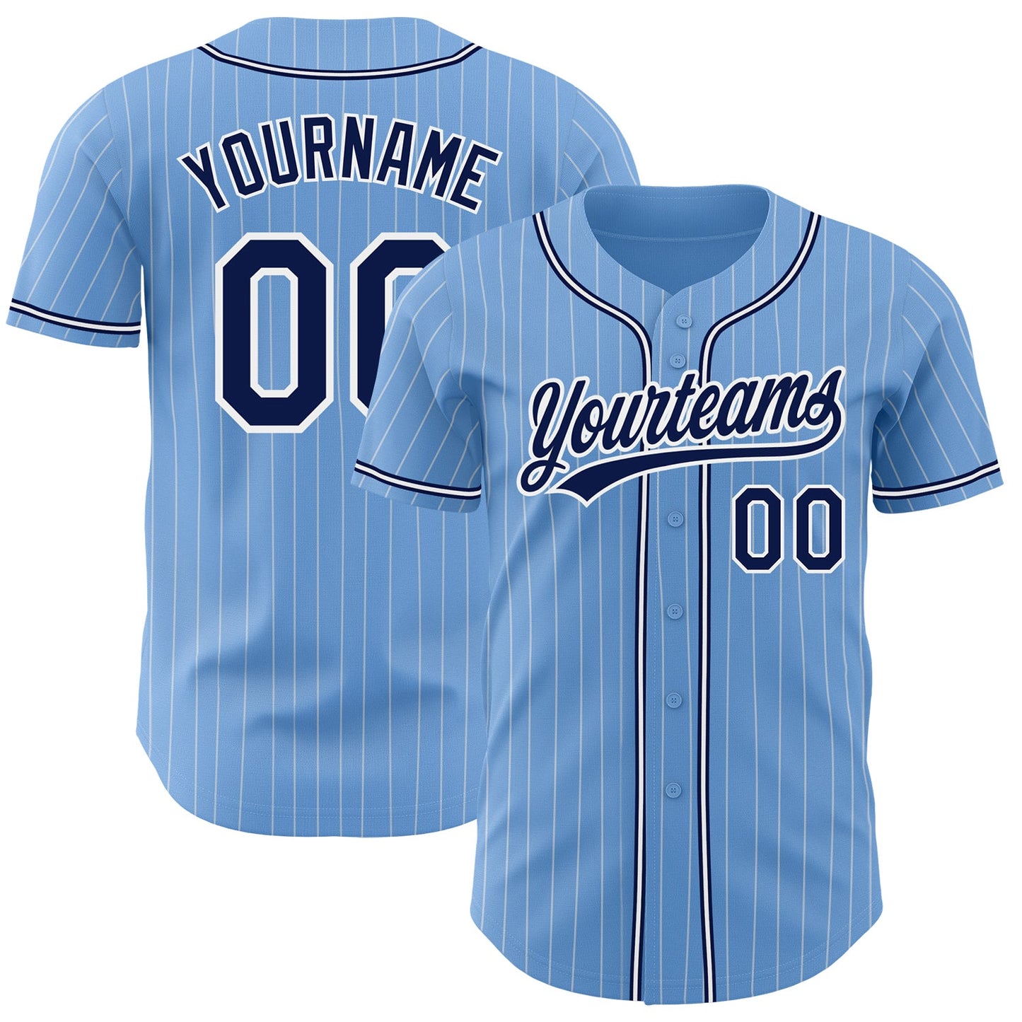 Custom Light Blue White Pinstripe Navy Authentic Baseball Jersey - Main View