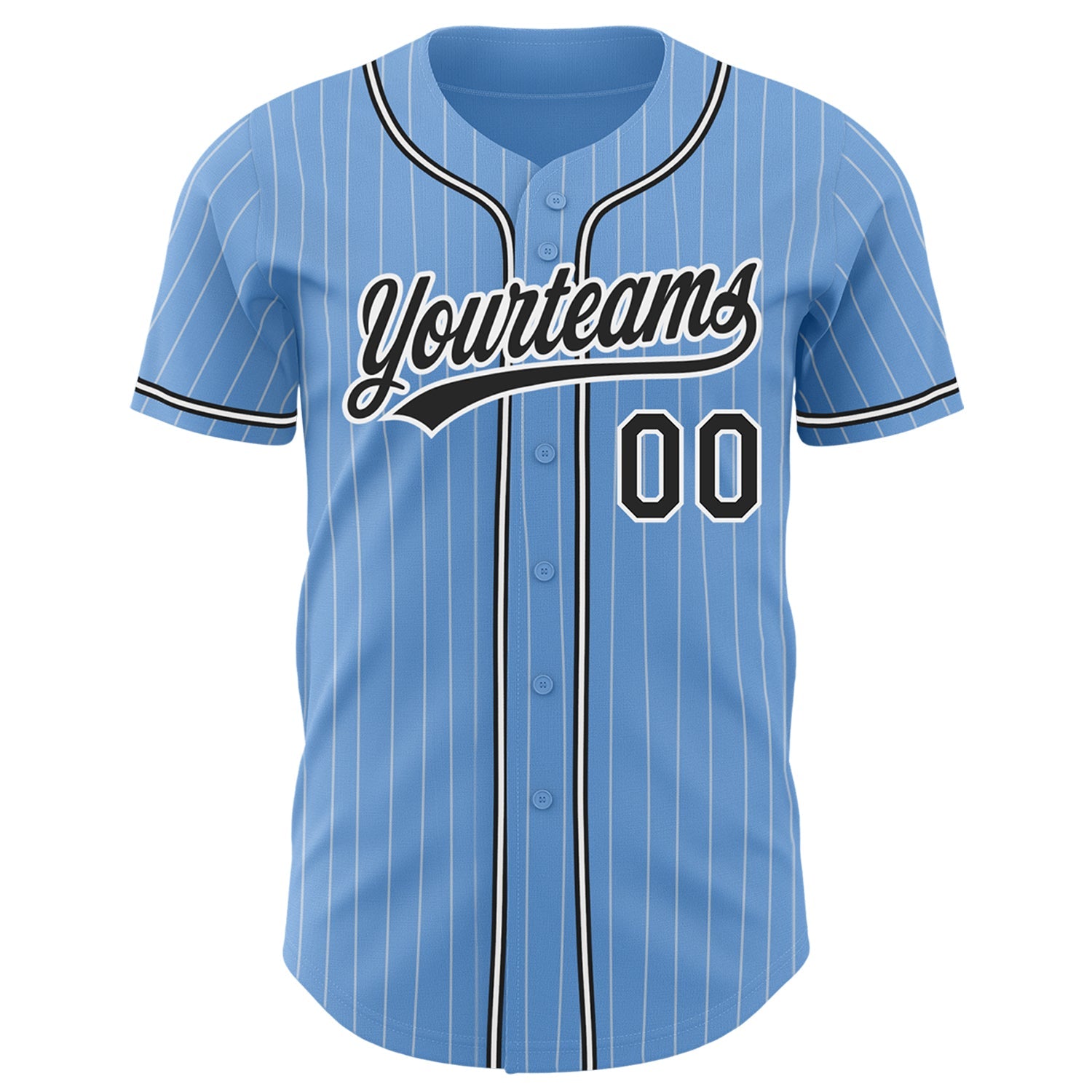 Custom Light Blue White Pinstripe Black Authentic Baseball Jersey view 2