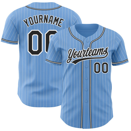 Custom Light Blue White Pinstripe Black Authentic Baseball Jersey - Main View