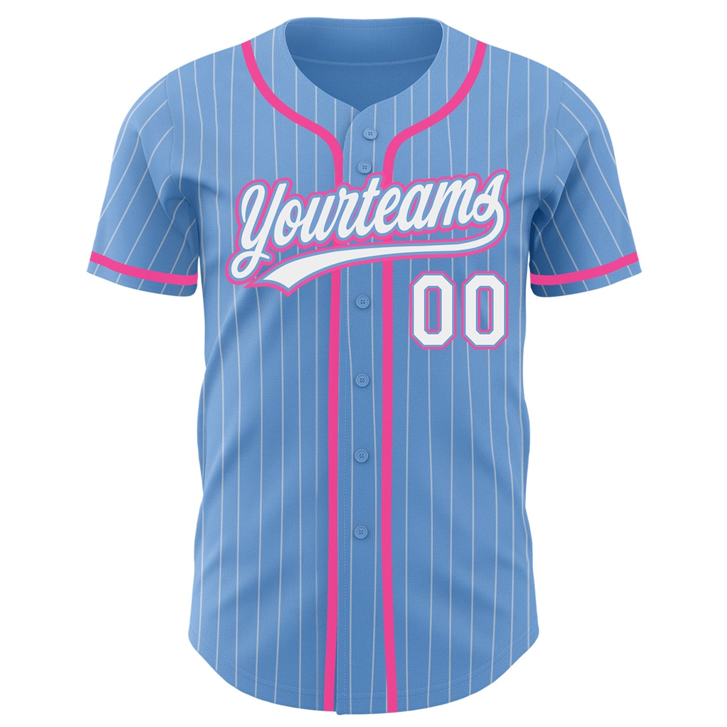 Custom Light Blue White Pinstripe Pink Authentic Baseball Jersey view 2