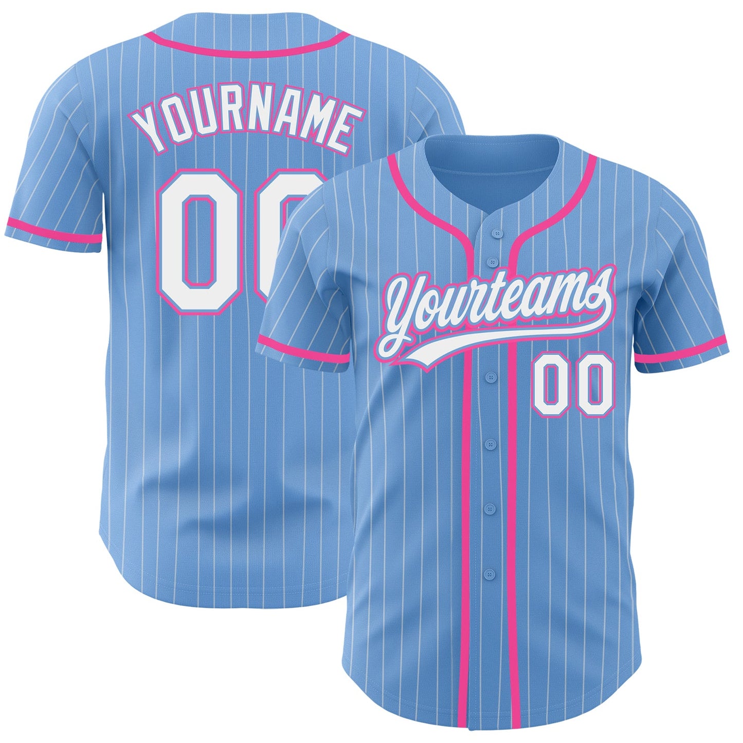 Custom Light Blue White Pinstripe Pink Authentic Baseball Jersey - Main View