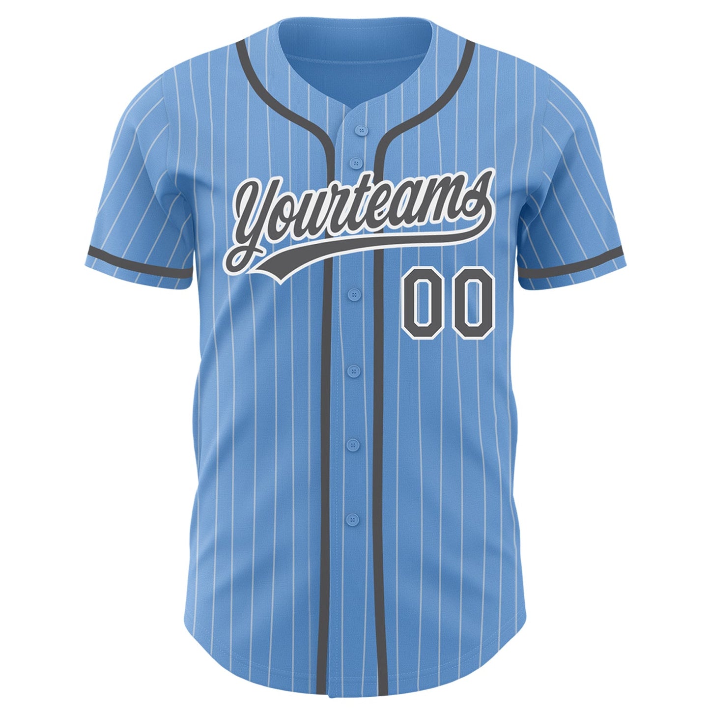 Custom Light Blue White Pinstripe Steel Gray Authentic Baseball Jersey view 2