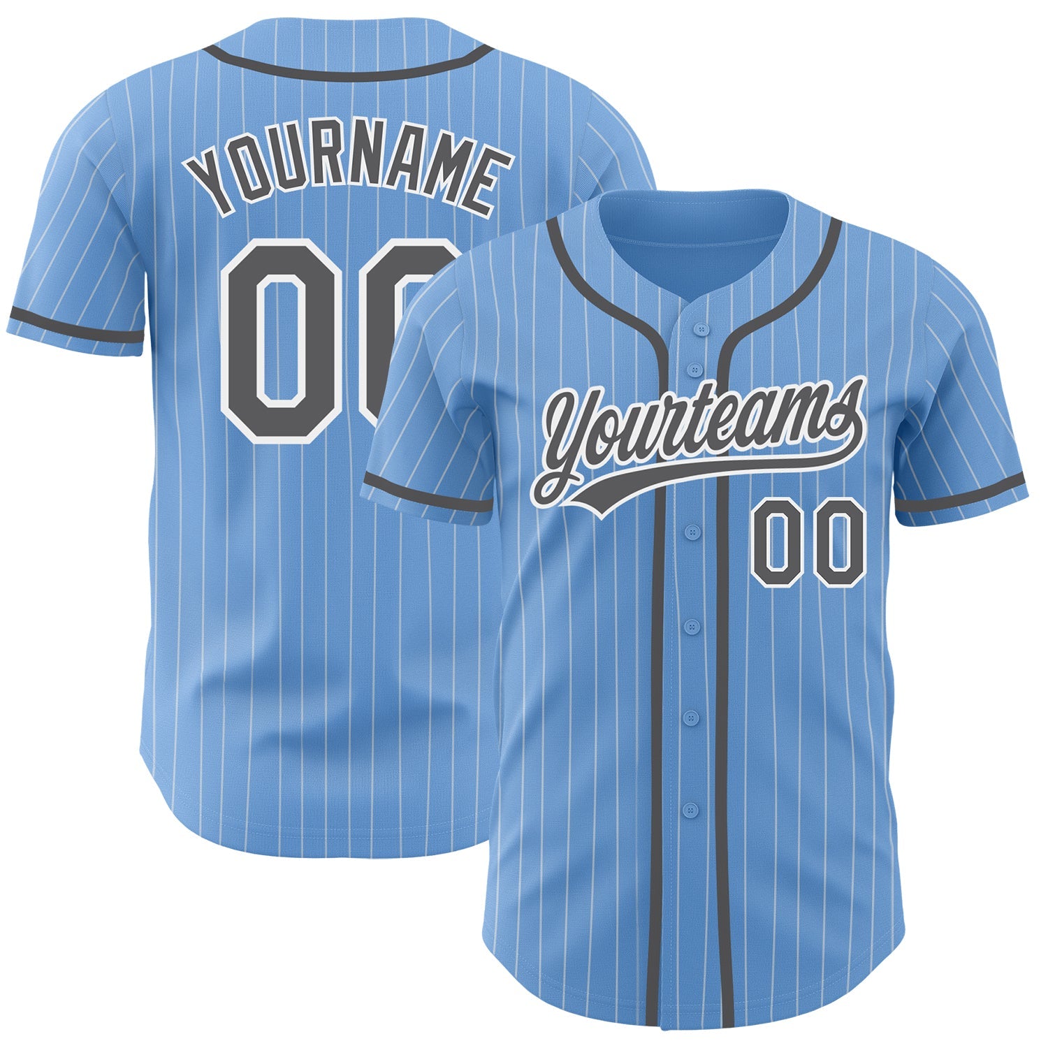 Custom Light Blue White Pinstripe Steel Gray Authentic Baseball Jersey - Main View