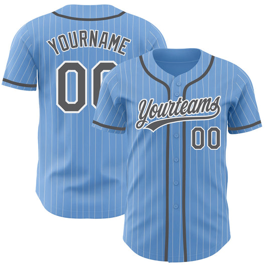 Custom Light Blue White Pinstripe Steel Gray Authentic Baseball Jersey - Main View