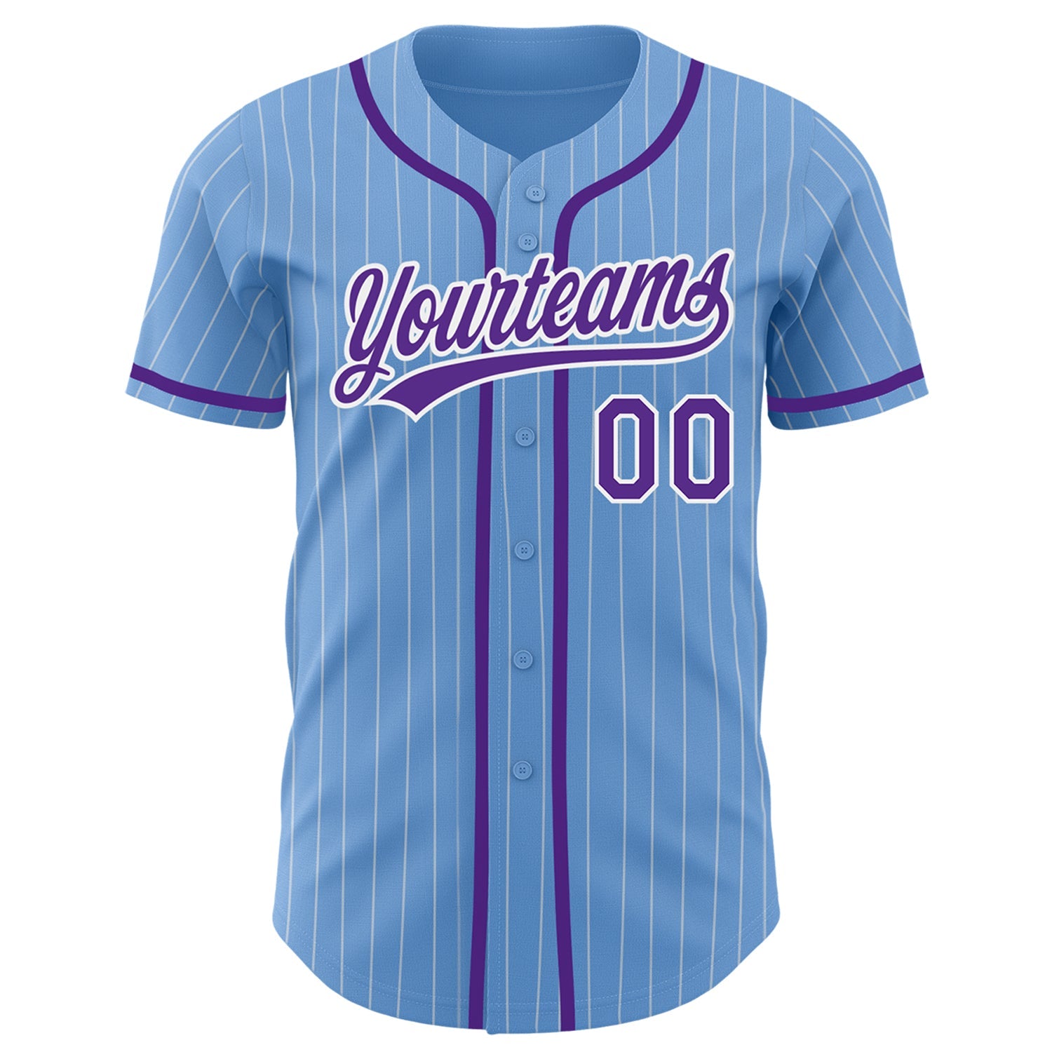 Custom Light Blue White Pinstripe Purple Authentic Baseball Jersey view 2