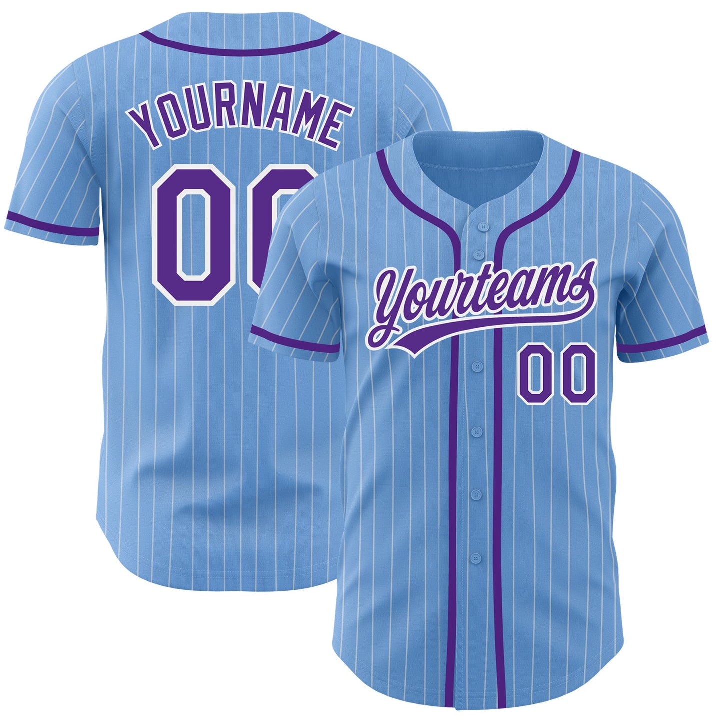 Custom Light Blue White Pinstripe Purple Authentic Baseball Jersey - Main View