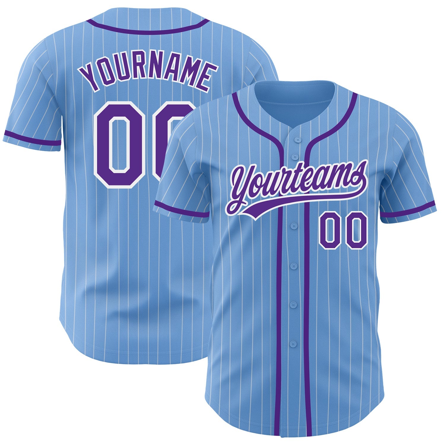 Custom Light Blue White Pinstripe Purple Authentic Baseball Jersey - Main View