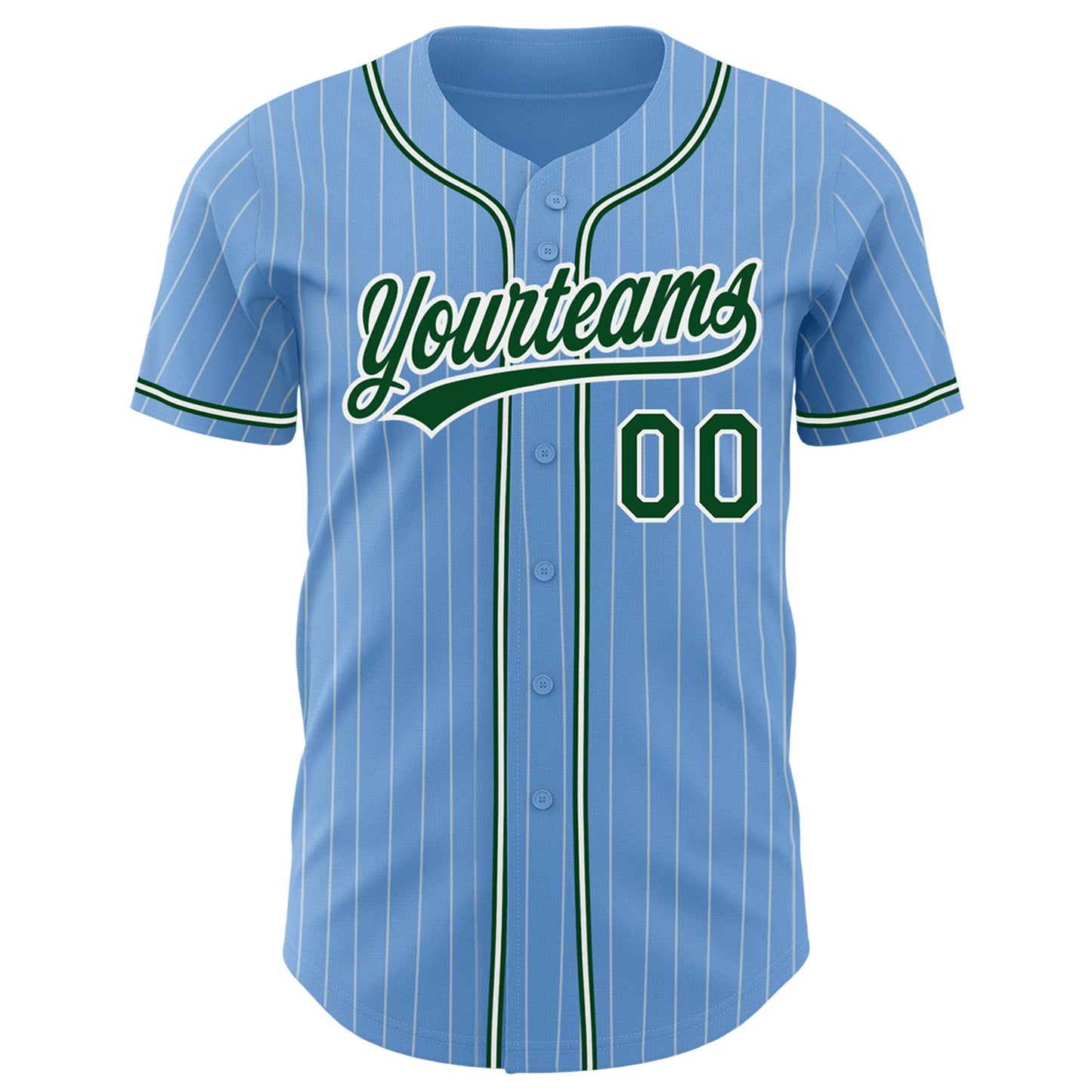 Custom Light Blue White Pinstripe Green Authentic Baseball Jersey view 2