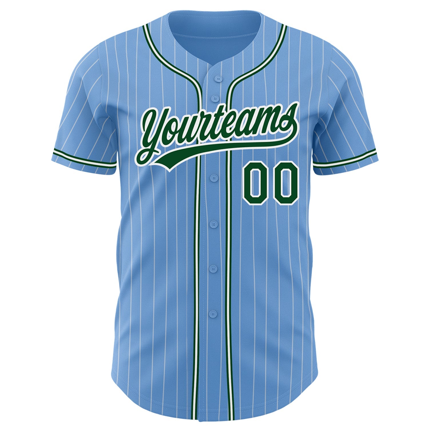 Custom Light Blue White Pinstripe Green Authentic Baseball Jersey view 2