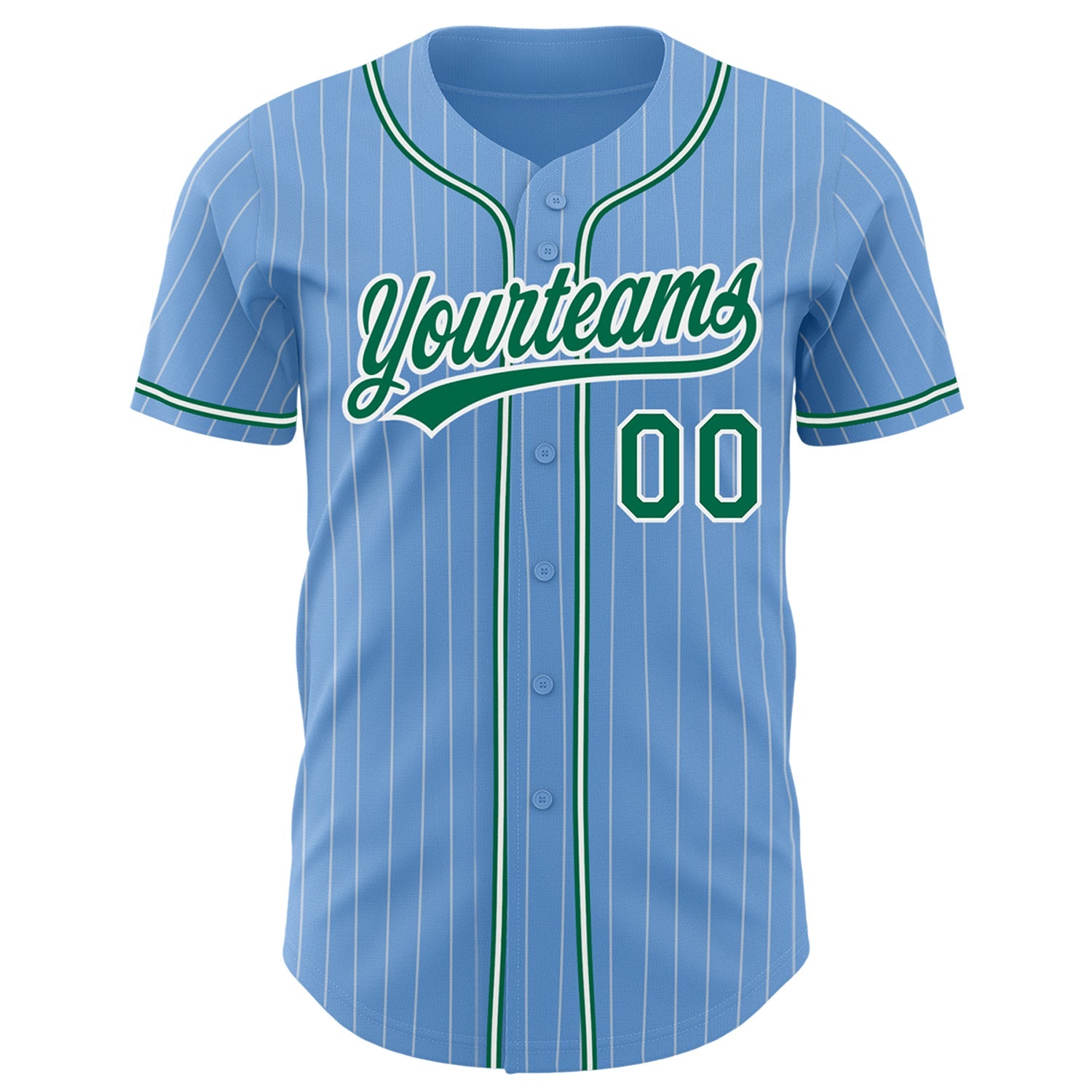 Custom Light Blue White Pinstripe Kelly Green Authentic Baseball Jersey view 2