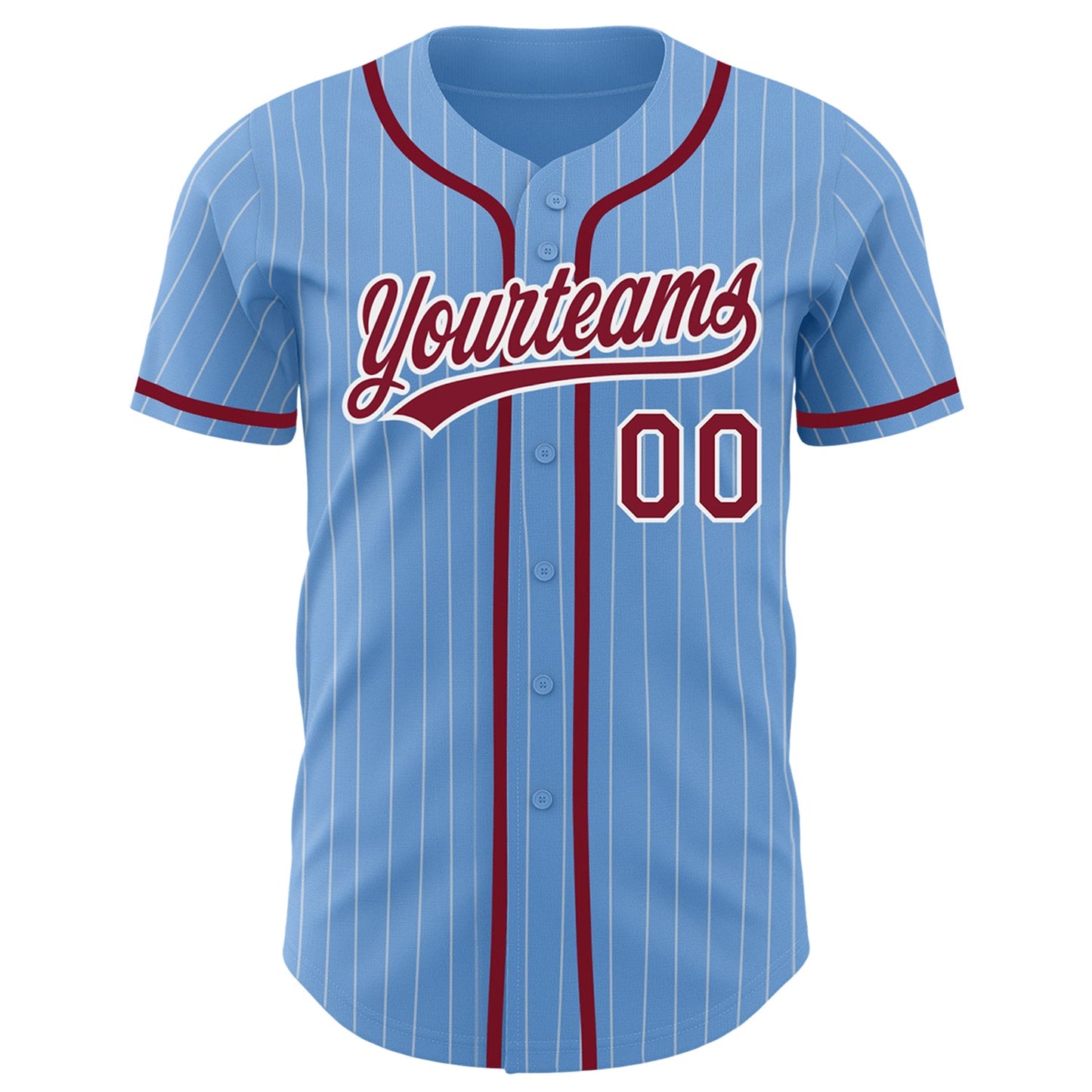 Custom Light Blue White Pinstripe Crimson Authentic Baseball Jersey view 2