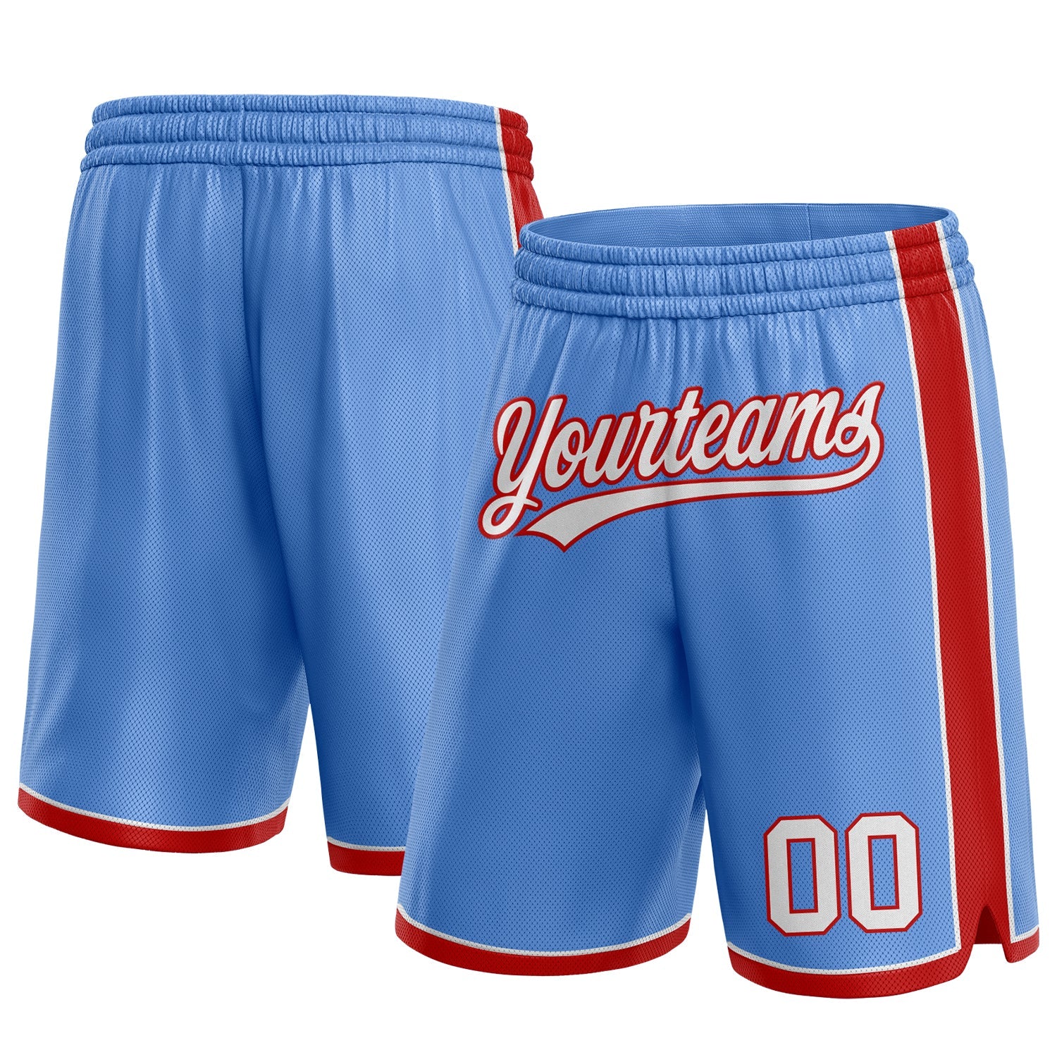 Custom Light Blue White-Red Authentic Basketball Shorts - Main View