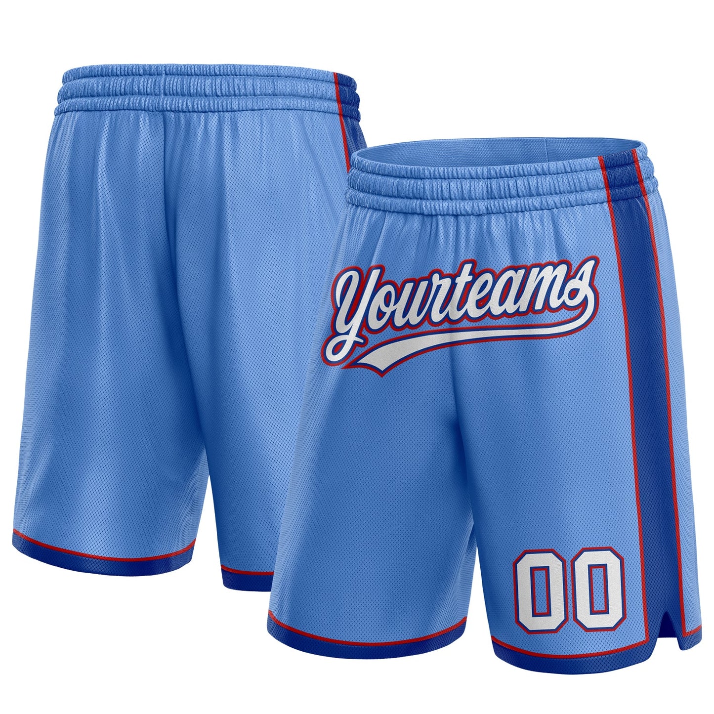 Custom Light Blue White Royal-Red Authentic Basketball Shorts - Main View
