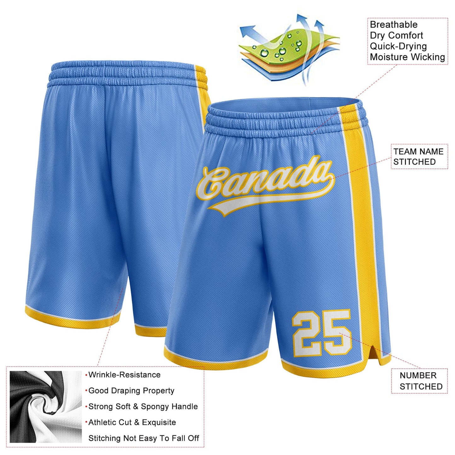 Custom Light Blue White-Yellow Authentic Basketball Shorts view 2