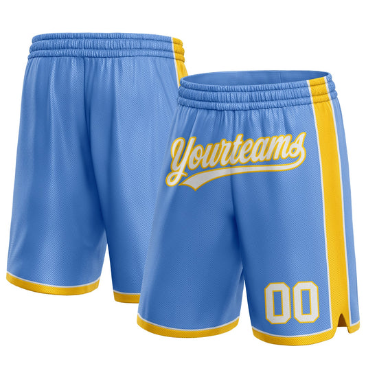 Custom Light Blue White-Yellow Authentic Basketball Shorts - Main View