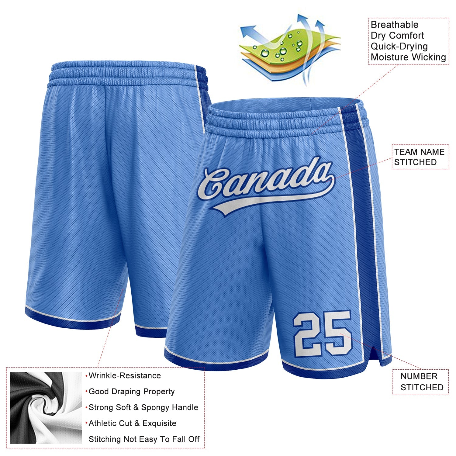 Custom Light Blue White-Royal Authentic Basketball Shorts view 2