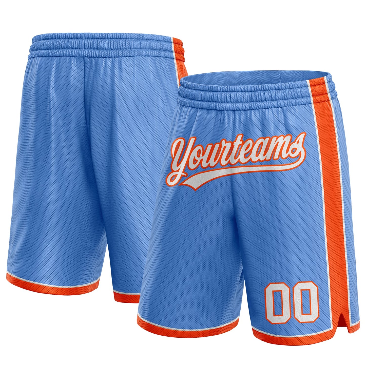 Custom Light Blue White-Orange Authentic Basketball Shorts - Main View