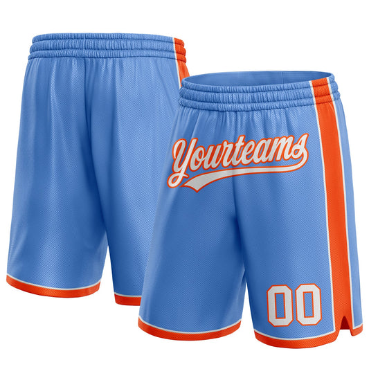 Custom Light Blue White-Orange Authentic Basketball Shorts - Main View