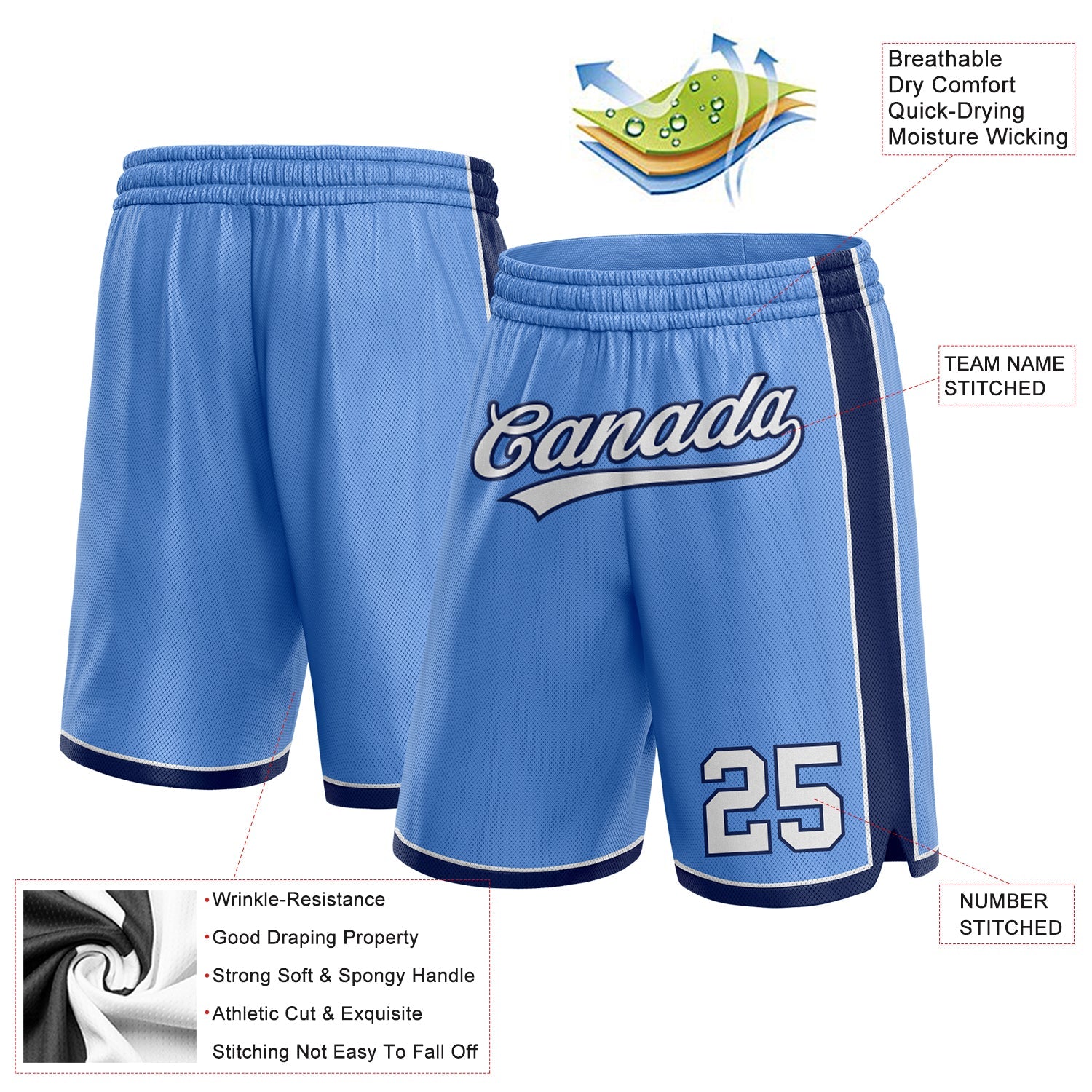Custom Light Blue White-Navy Authentic Basketball Shorts view 2