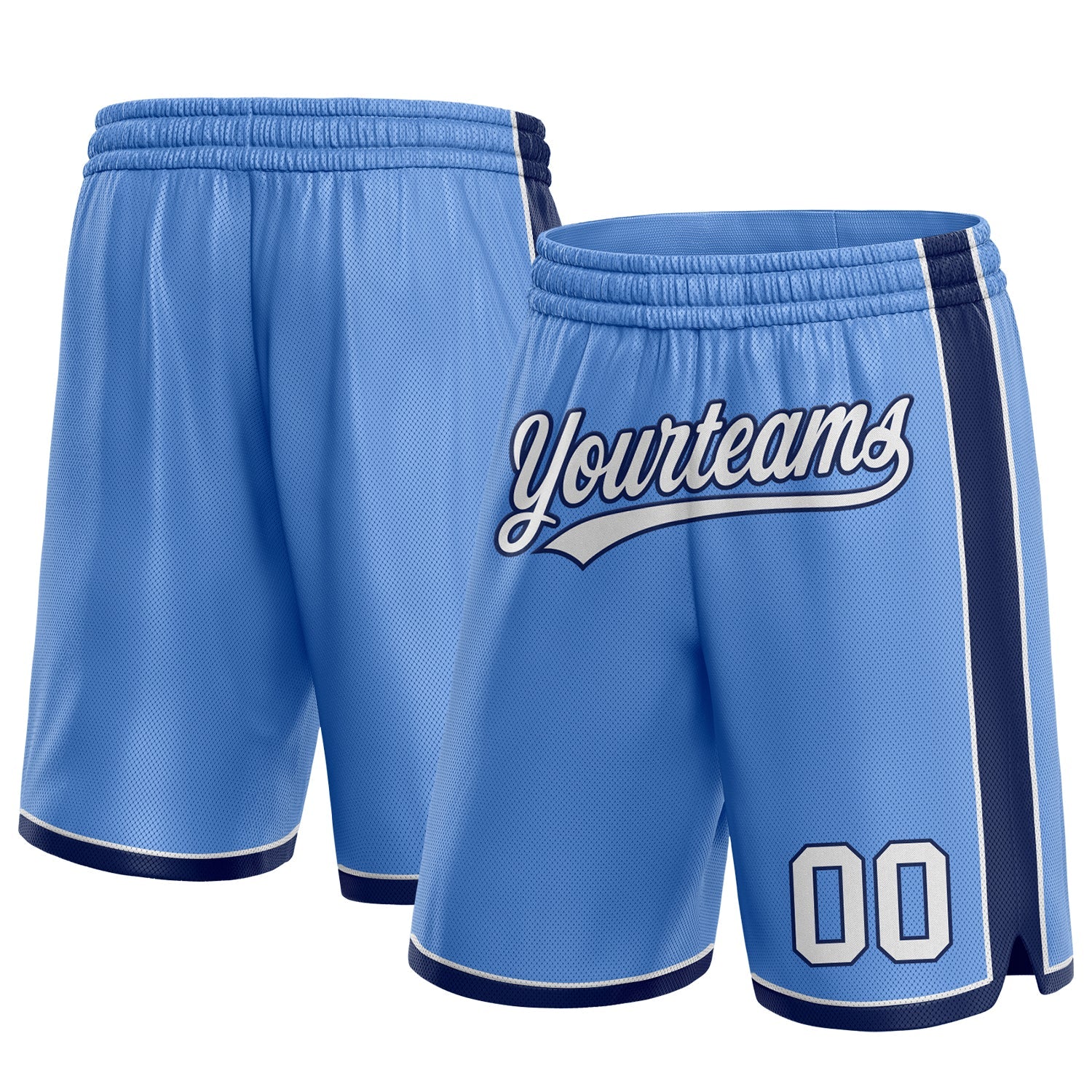 Custom Light Blue White-Navy Authentic Basketball Shorts - Main View