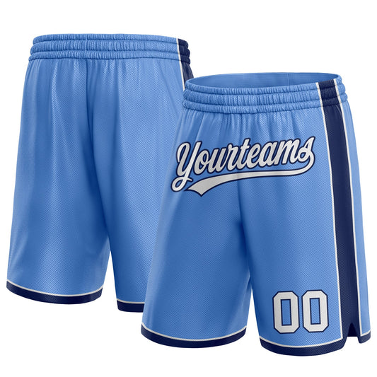 Custom Light Blue White-Navy Authentic Basketball Shorts - Main View