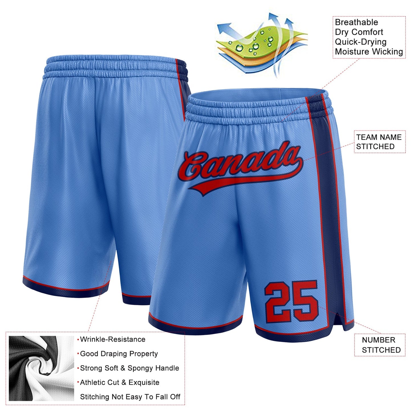 Custom Light Blue Red-Navy Authentic Basketball Shorts view 2