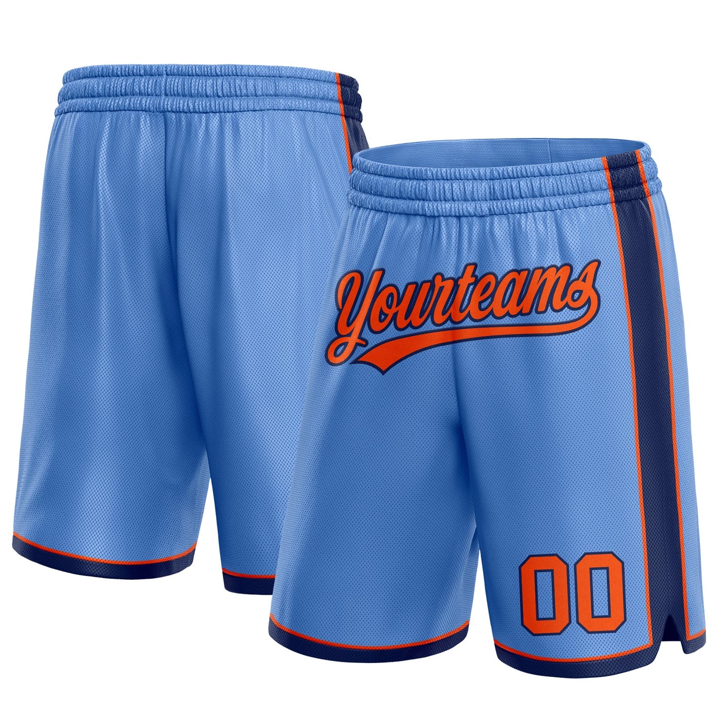 Custom Light Blue Orange-Navy Authentic Basketball Shorts - Main View