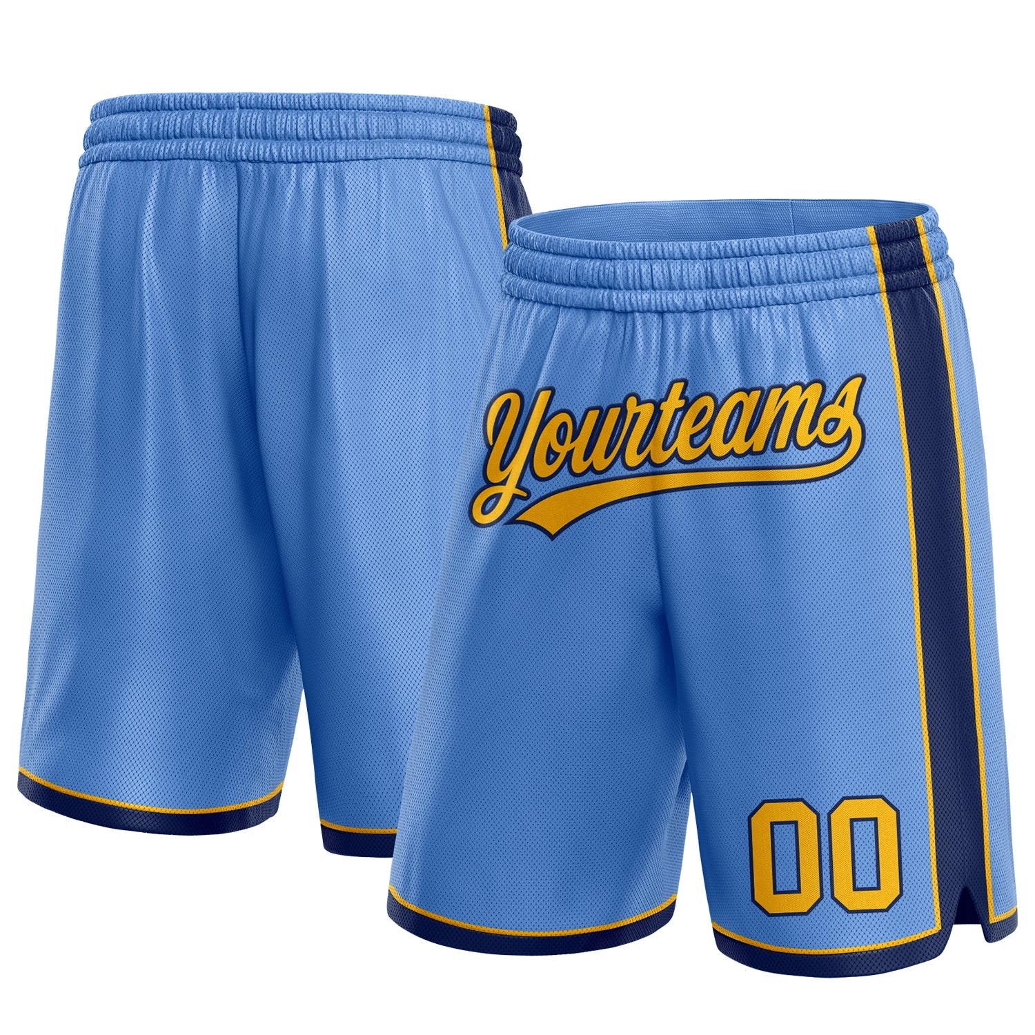 Custom Light Blue Gold-Navy Authentic Basketball Shorts - Main View