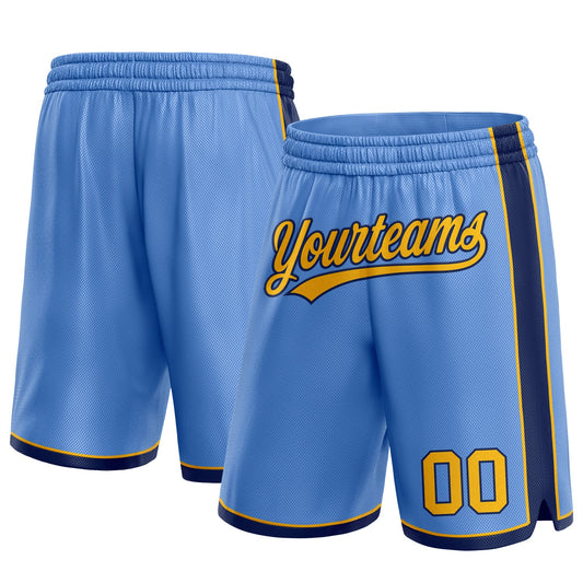 Custom Light Blue Gold-Navy Authentic Basketball Shorts - Main View