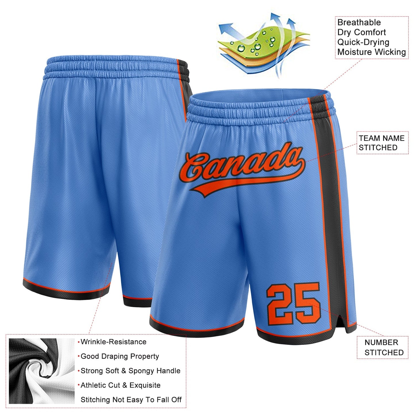 Custom Light Blue Orange-Black Authentic Basketball Shorts view 2