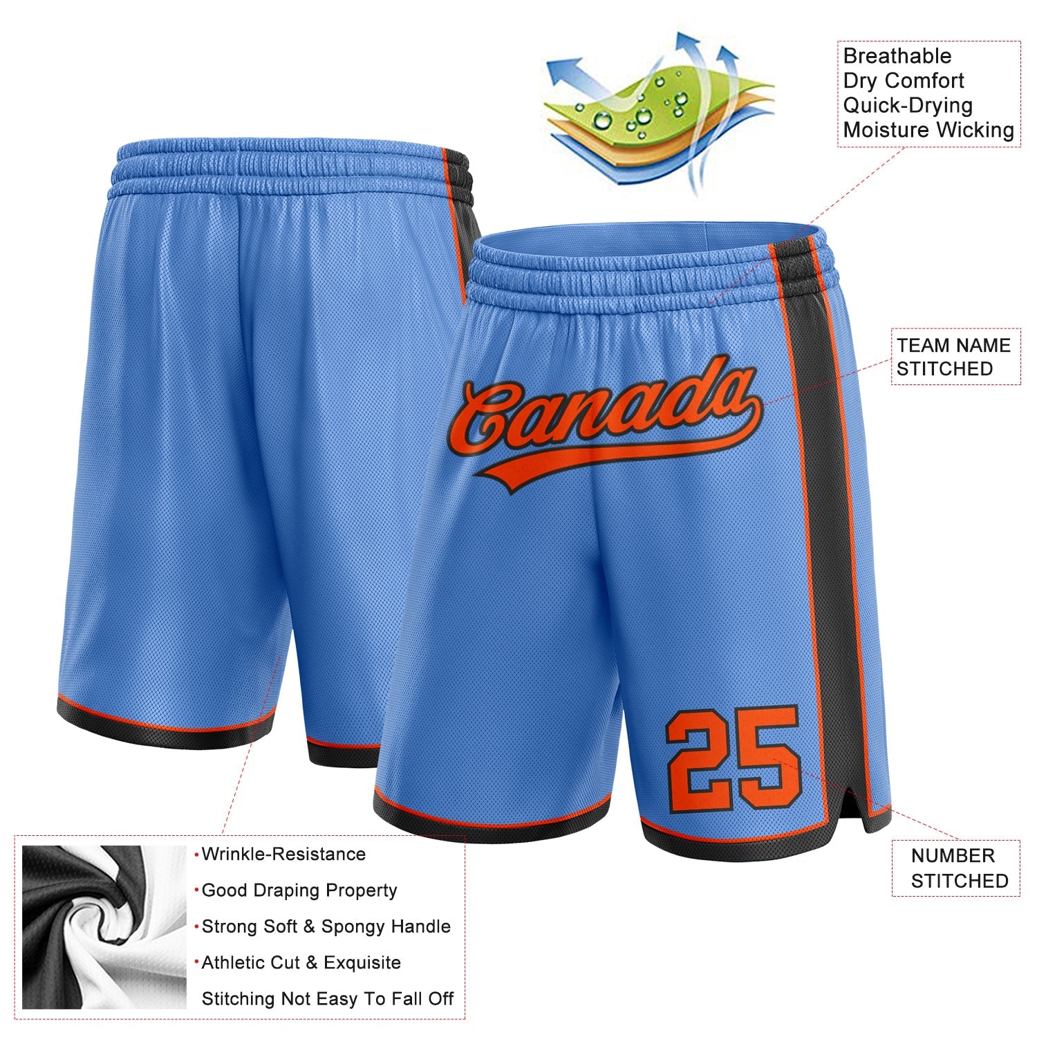 Custom Light Blue Orange-Black Authentic Basketball Shorts view 2