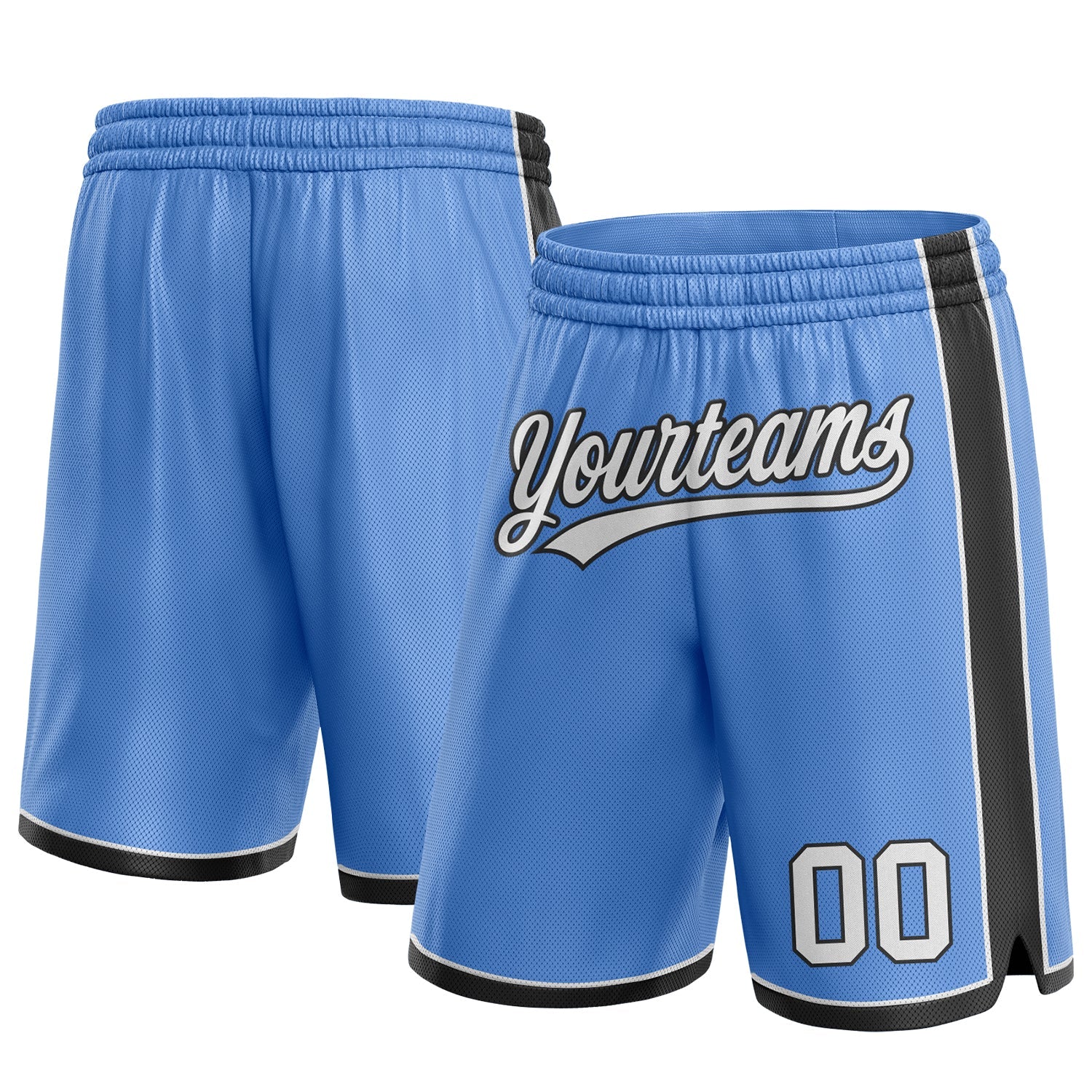 Custom Light Blue White-Black Authentic Basketball Shorts - Main View
