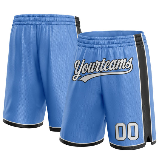 Custom Light Blue White-Black Authentic Basketball Shorts - Main View