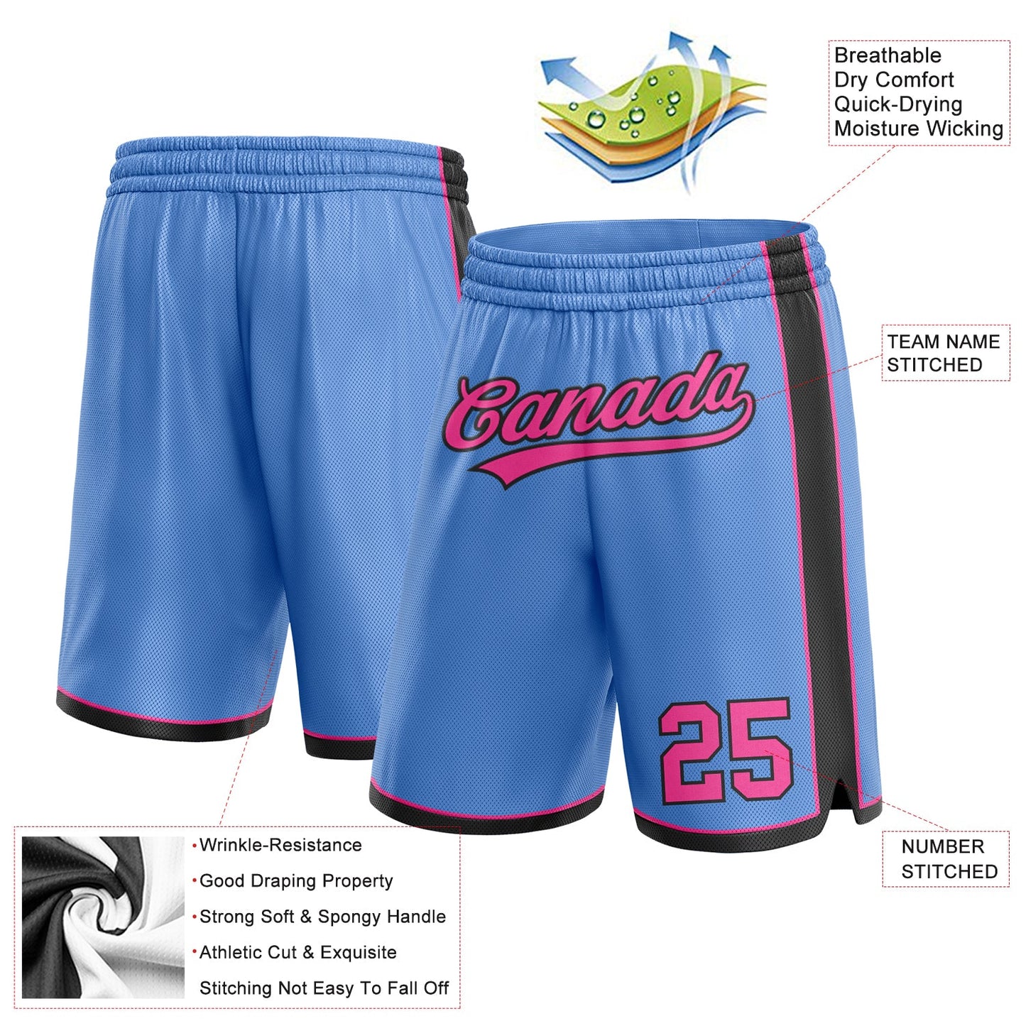 Custom Light Blue Pink-Black Authentic Basketball Shorts view 2