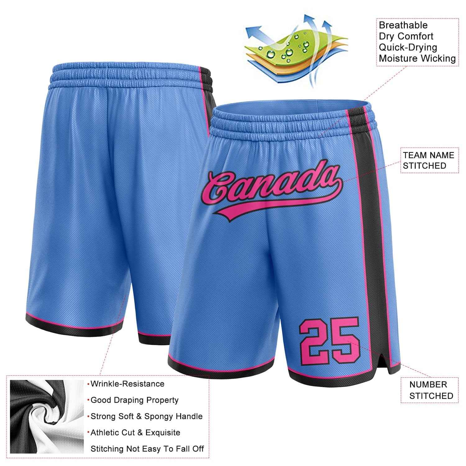 Custom Light Blue Pink-Black Authentic Basketball Shorts view 2