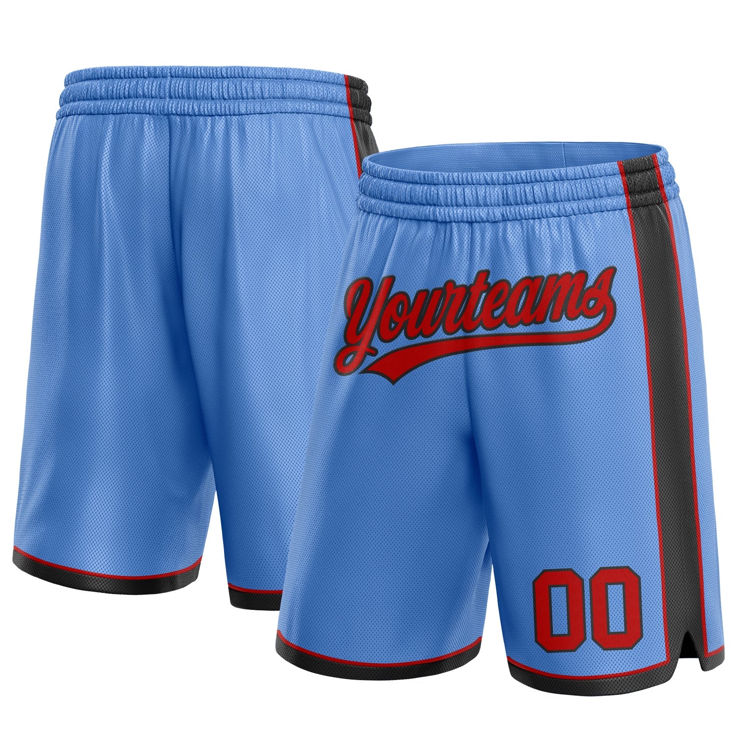 Custom Light Blue Red-Black Authentic Basketball Shorts - Main View